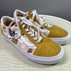 Van's Old Skool Skateboard Sneakers Yellow Suede Check, Floral,Bumble Bee Sz.6.5